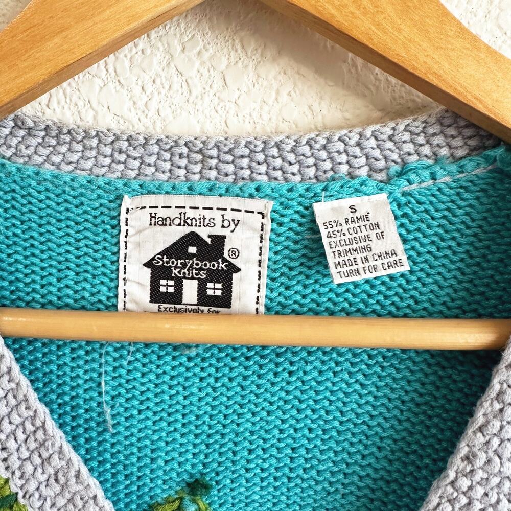 VTG Storybook Knits Cardigan Small Novelty Beach Tropical Coastal 3D Crochet - Picture 6 of 11